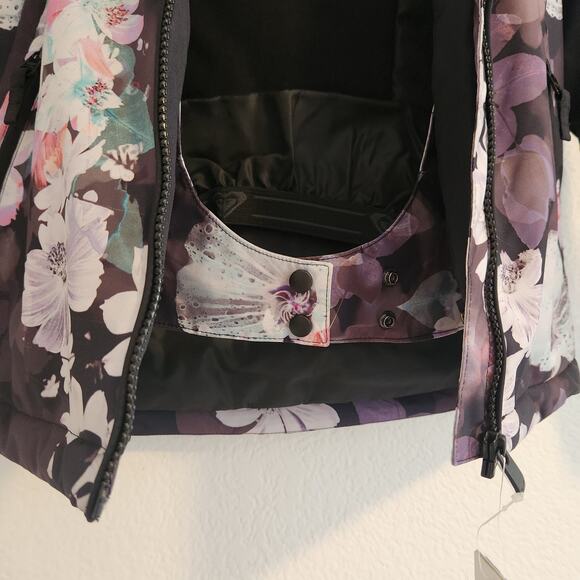 Roxy Girls Size 14/XL Floral Black Faux Fur‎ Snow Jacket NWT - Picture 4 of 6